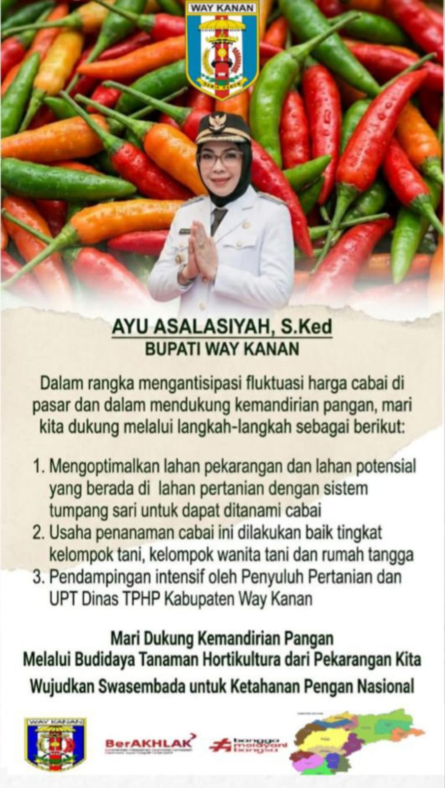 Kejar Swasembada Cabai, Bupati Way Kanan Instruksikan Warga Manfaatkan Lahan Pekarangan